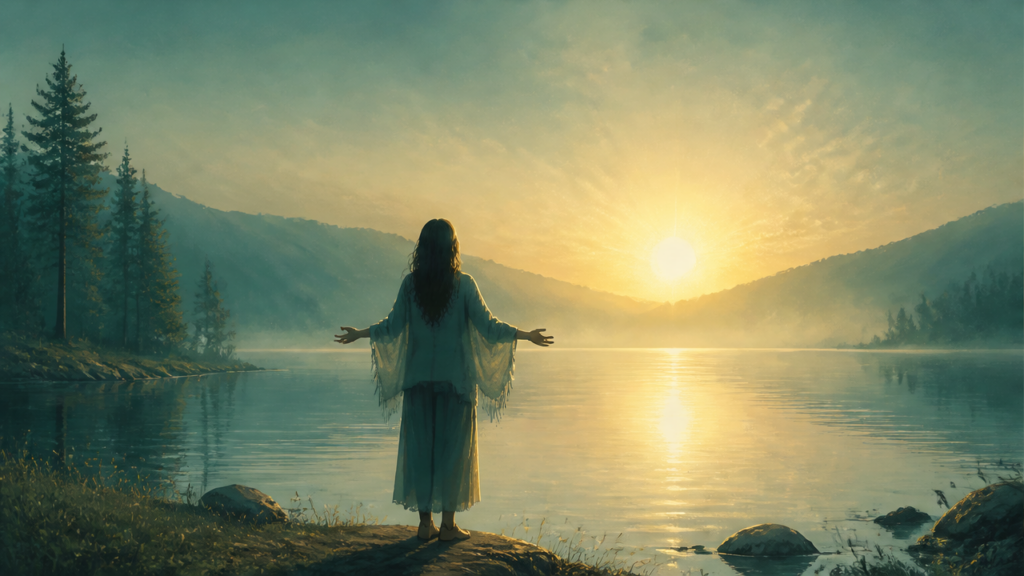 Silueta de una mujer con los brazos abiertos frente a la luz del amanecer, símbolo de hablar con Dios sin ser religiosa